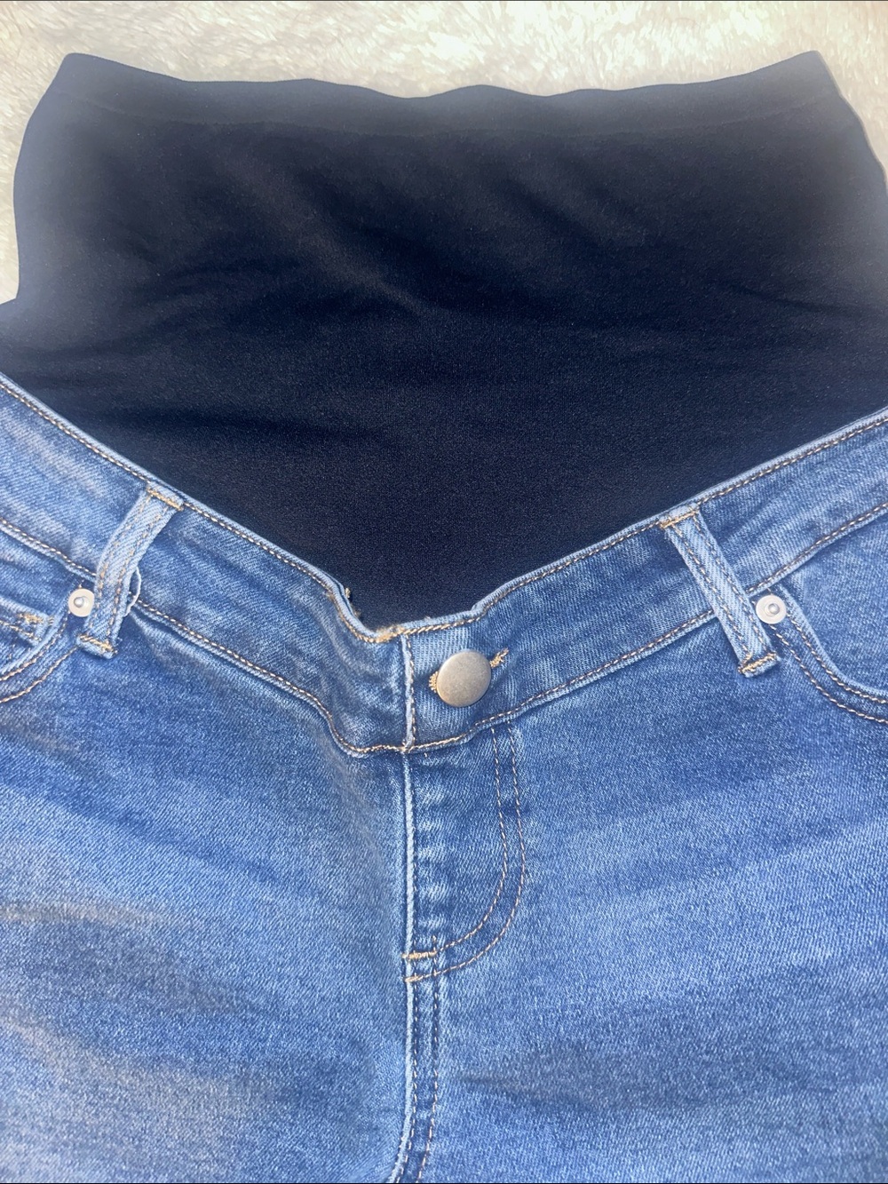 Maternity High-Waist Denim Shorts - Blue/Black - Picture 2 of 7